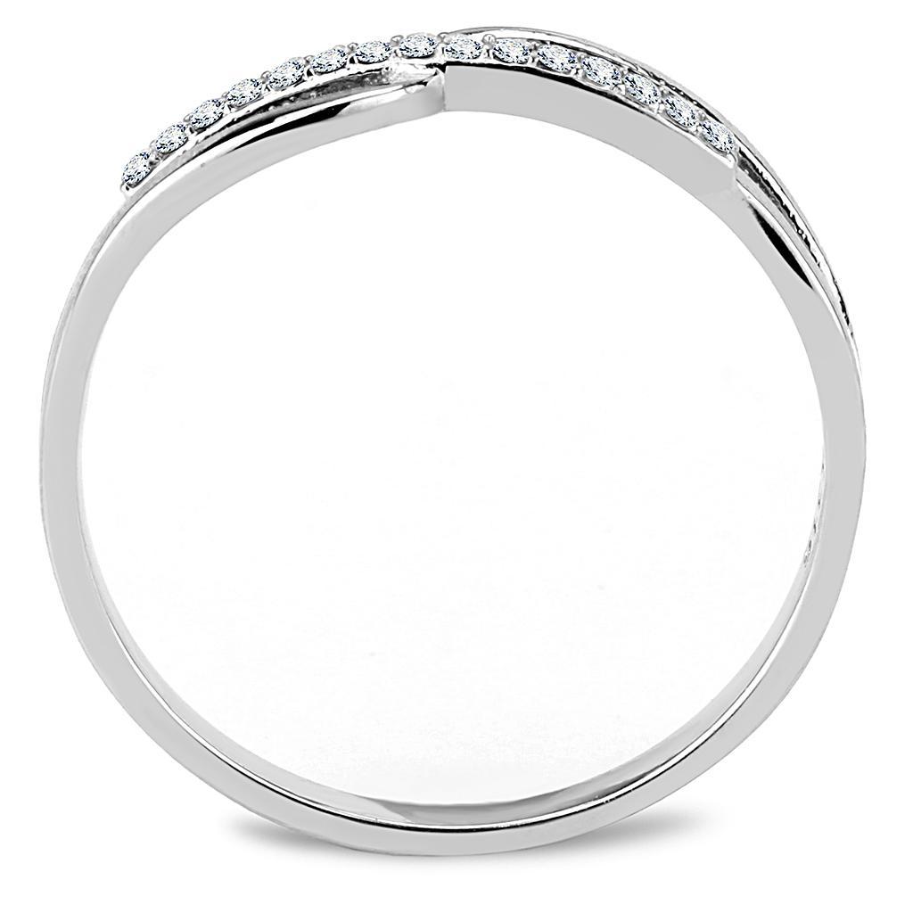 DA045 - High polished (no plating) Stainless Steel Ring with AAA Grade CZ  in Clear-2