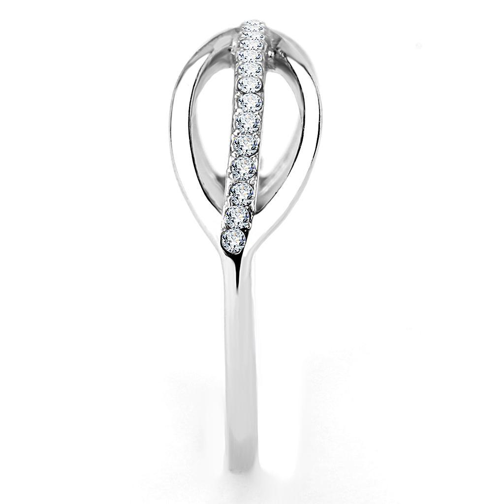 DA046 - High polished (no plating) Stainless Steel Ring with AAA Grade CZ  in Clear-3