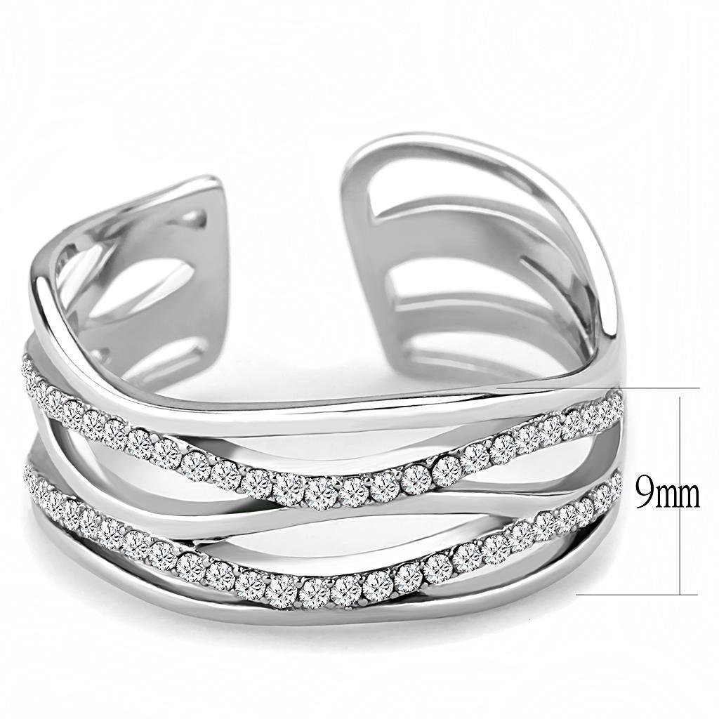 DA047 - High polished (no plating) Stainless Steel Ring with AAA Grade CZ  in Clear-1