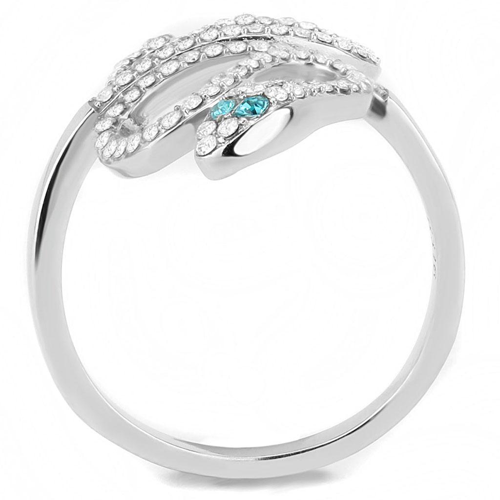 DA051 - High polished (no plating) Stainless Steel Ring with Top Grade Crystal  in Blue Zircon-2