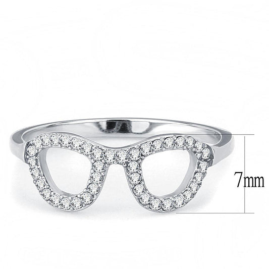 DA055 - High polished (no plating) Stainless Steel Ring with AAA Grade CZ  in Clear-1