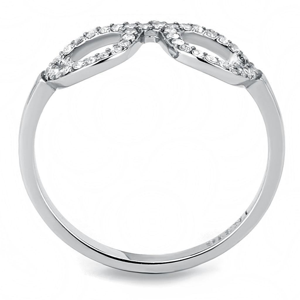 DA055 - High polished (no plating) Stainless Steel Ring with AAA Grade CZ  in Clear-2