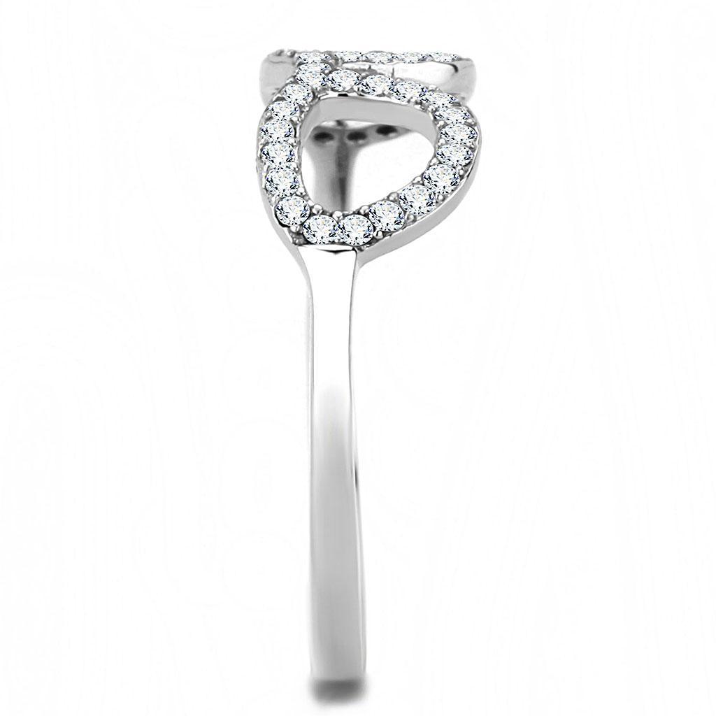 DA055 - High polished (no plating) Stainless Steel Ring with AAA Grade CZ  in Clear-3