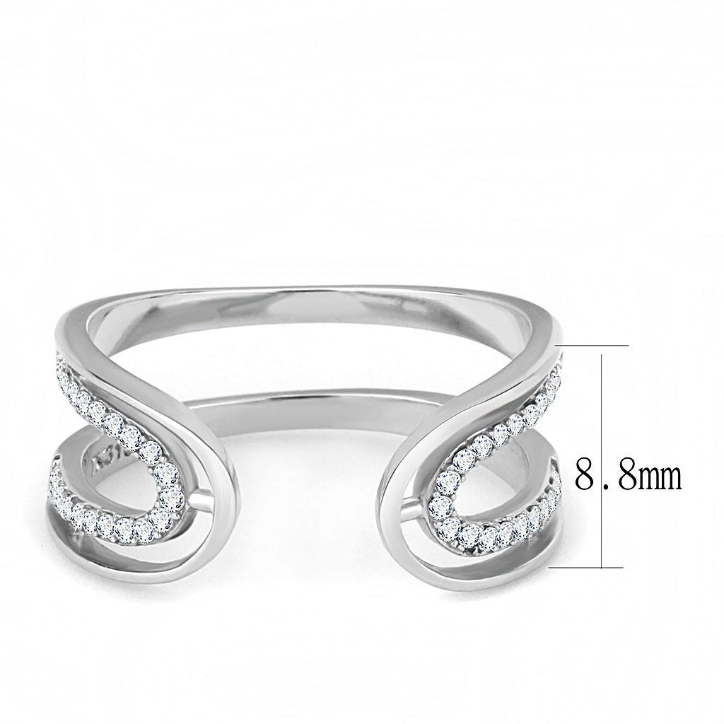 DA056 - High polished (no plating) Stainless Steel Ring with AAA Grade CZ  in Clear-1