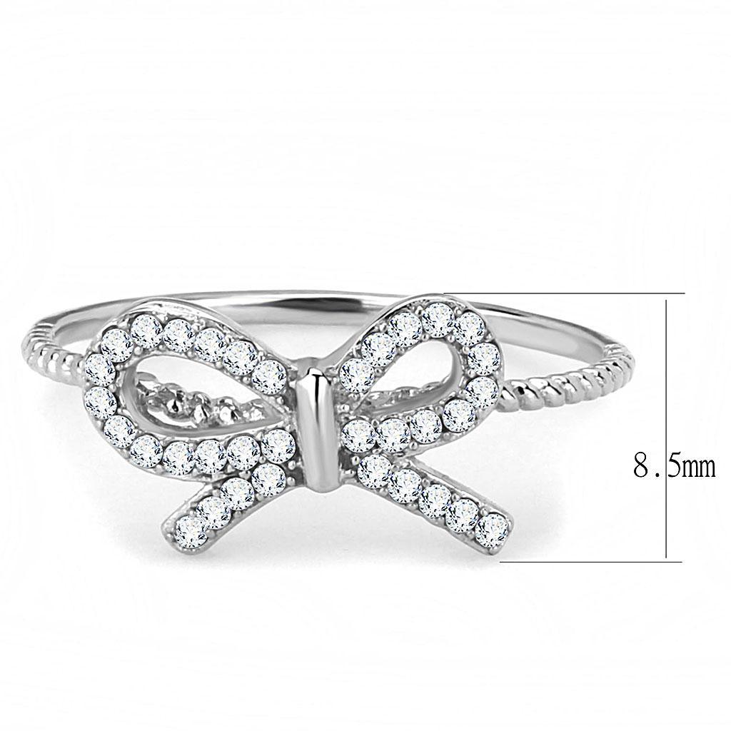 DA057 - High polished (no plating) Stainless Steel Ring with AAA Grade CZ  in Clear-1