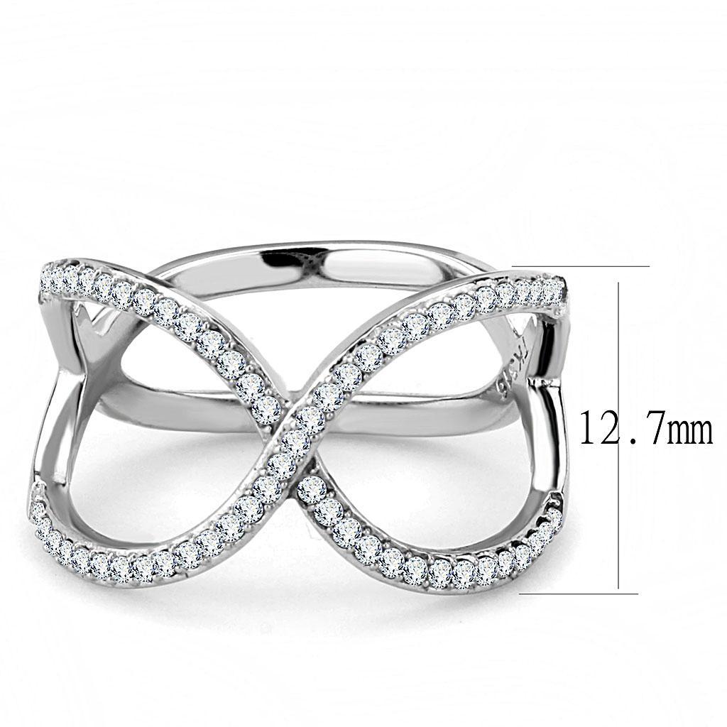 DA058 - High polished (no plating) Stainless Steel Ring with AAA Grade CZ  in Clear-1