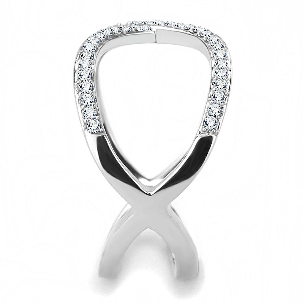 DA058 - High polished (no plating) Stainless Steel Ring with AAA Grade CZ  in Clear-3