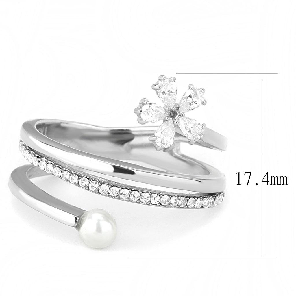 DA059 - High polished (no plating) Stainless Steel Ring with Synthetic Pearl in White-1