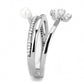 DA059 - High polished (no plating) Stainless Steel Ring with Synthetic Pearl in White-3