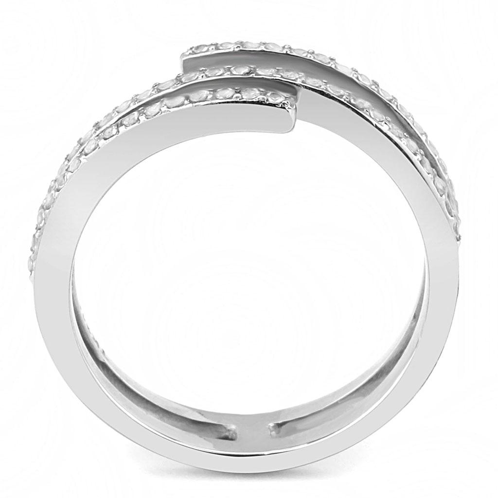 DA060 - High polished (no plating) Stainless Steel Ring with AAA Grade CZ  in Clear-2