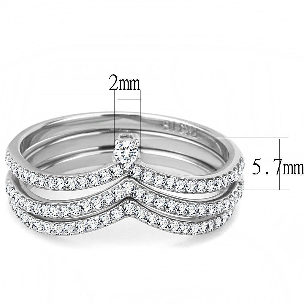 DA061 - High polished (no plating) Stainless Steel Ring with AAA Grade CZ  in Clear-1