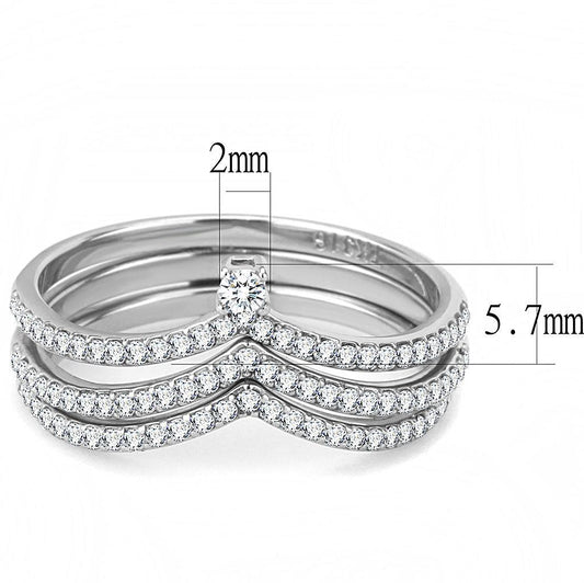 DA061 - High polished (no plating) Stainless Steel Ring with AAA Grade CZ  in Clear-1