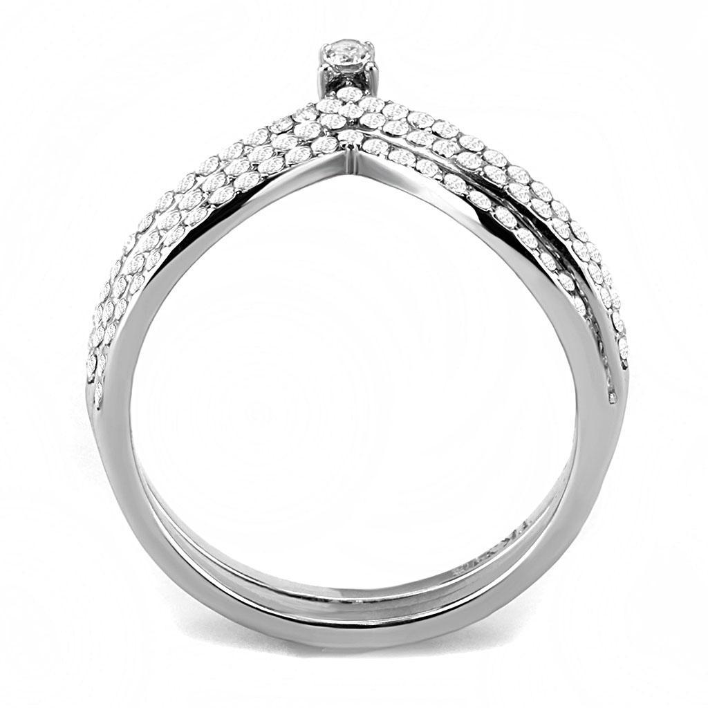 DA061 - High polished (no plating) Stainless Steel Ring with AAA Grade CZ  in Clear-2