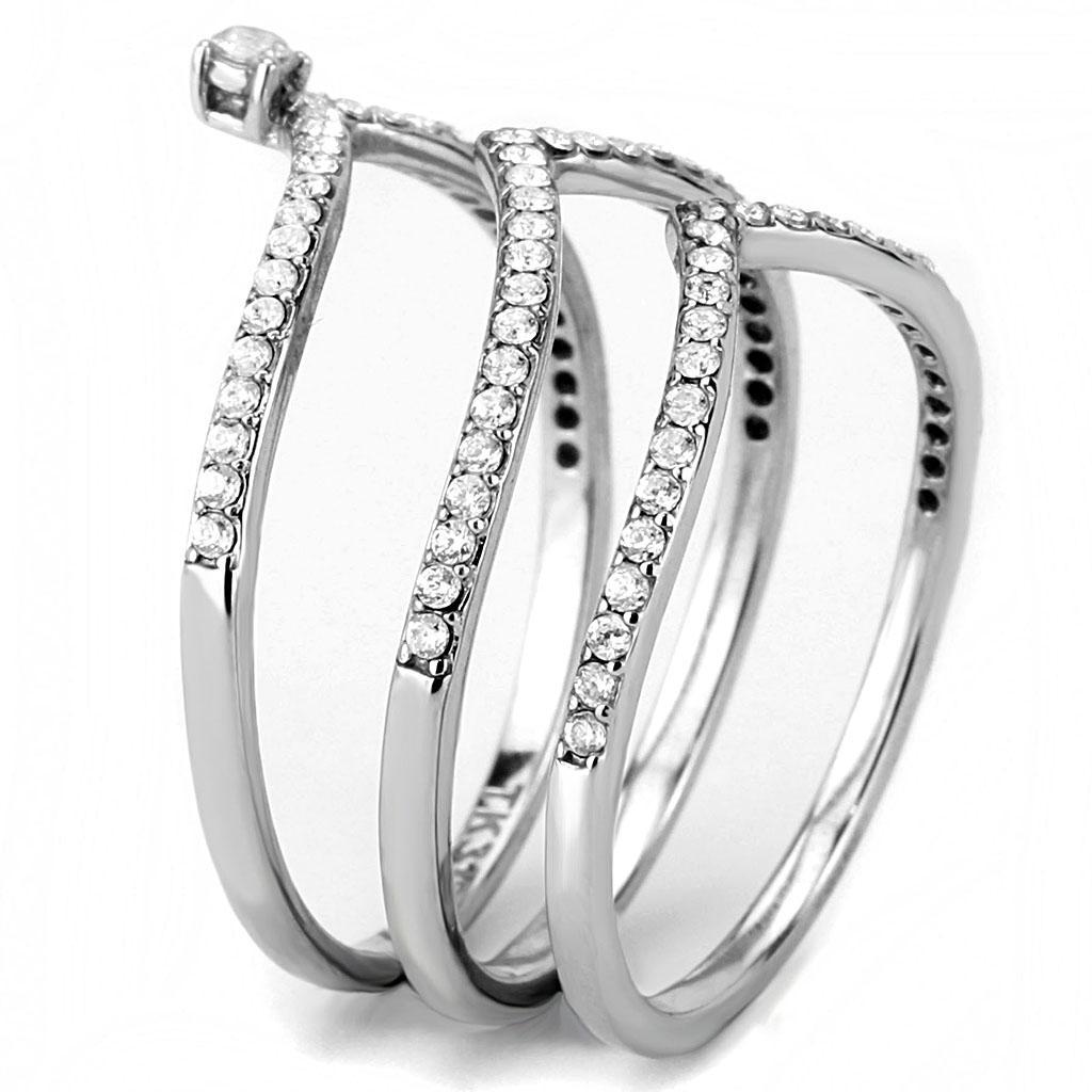 DA061 - High polished (no plating) Stainless Steel Ring with AAA Grade CZ  in Clear-3