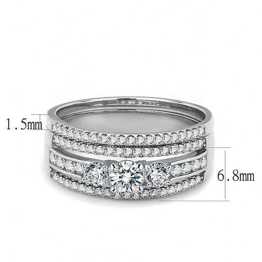 DA062 - High polished (no plating) Stainless Steel Ring with AAA Grade CZ  in Clear-1