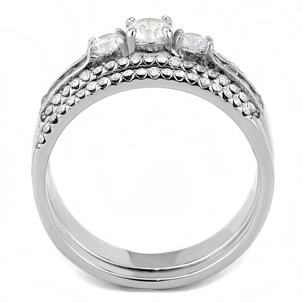DA062 - High polished (no plating) Stainless Steel Ring with AAA Grade CZ  in Clear-2