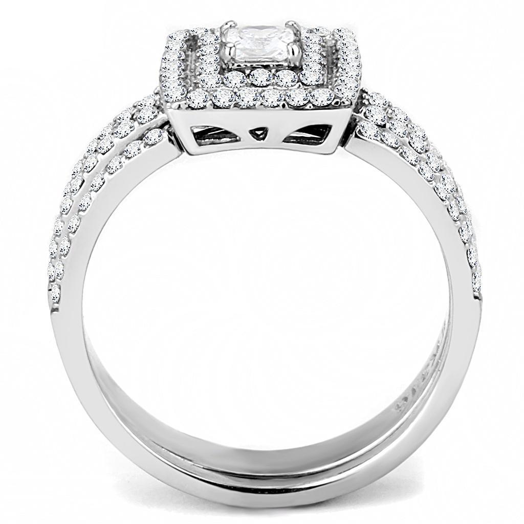 DA064 - High polished (no plating) Stainless Steel Ring with AAA Grade CZ  in Clear-2