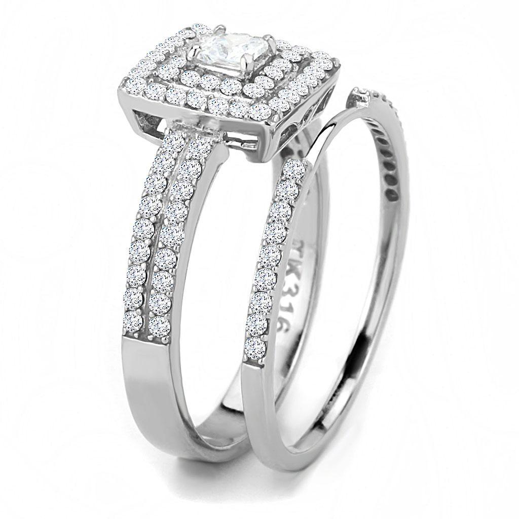 DA064 - High polished (no plating) Stainless Steel Ring with AAA Grade CZ  in Clear-3