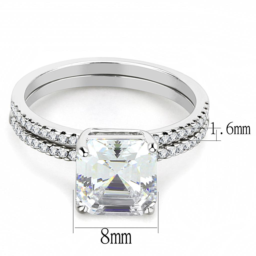 DA065 - High polished (no plating) Stainless Steel Ring with Cubic  in Clear-1