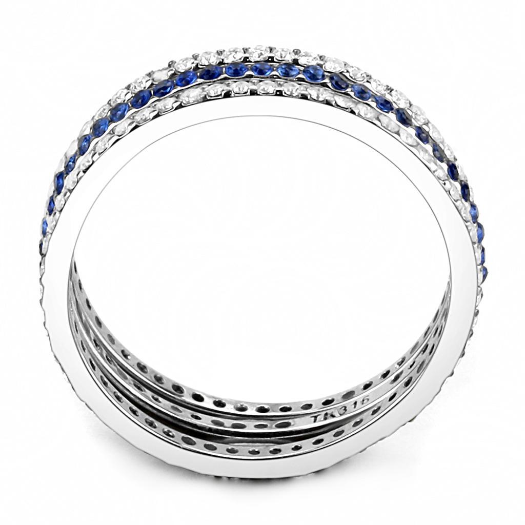 DA066 - High polished (no plating) Stainless Steel Ring with AAA Grade CZ  in London Blue-2