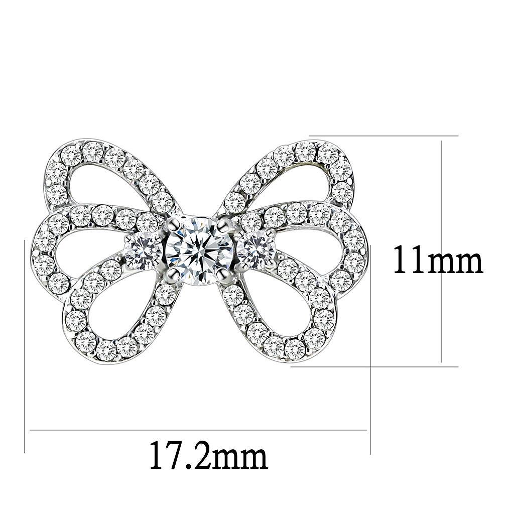 DA067 - High polished (no plating) Stainless Steel Earrings with AAA Grade CZ  in Clear-1