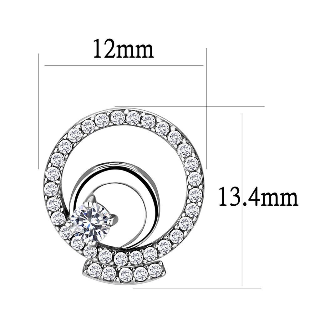 DA069 - High polished (no plating) Stainless Steel Earrings with AAA Grade CZ  in Clear-1