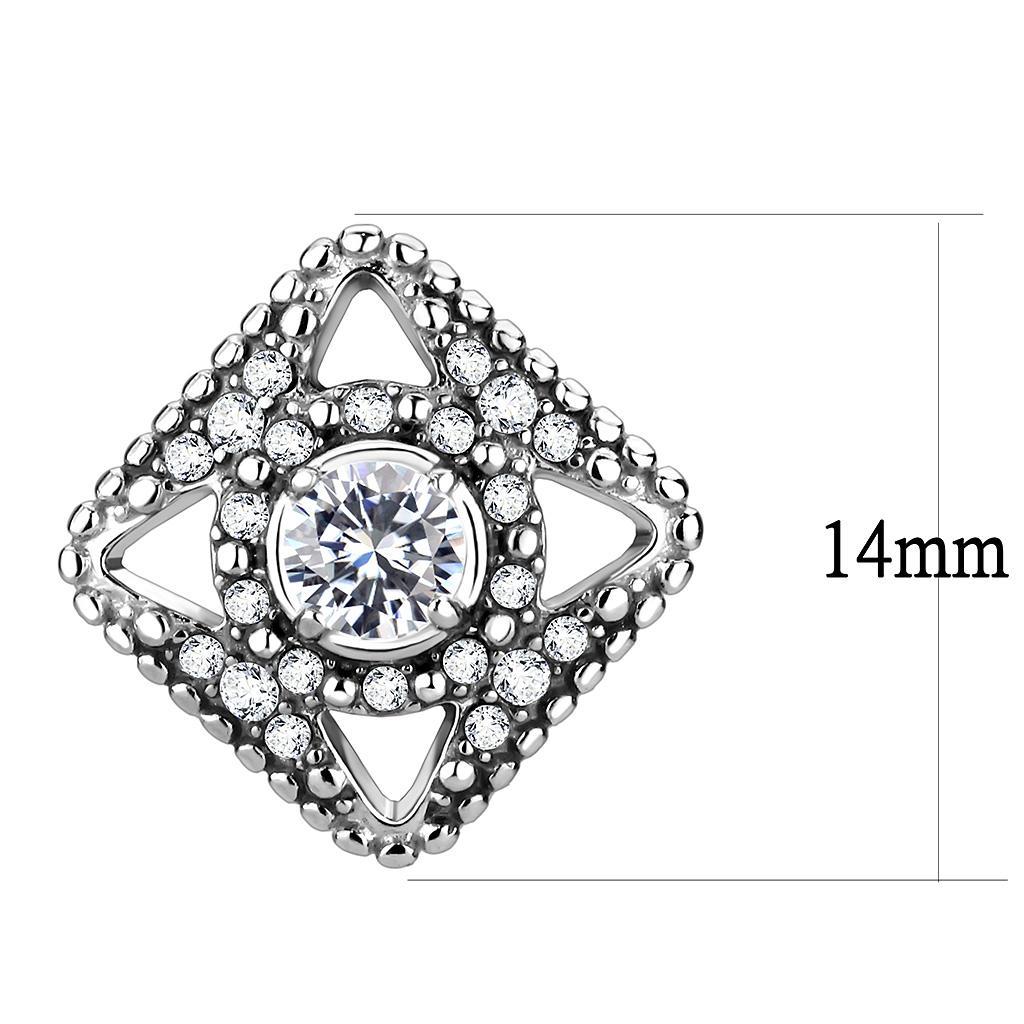 DA072 - High polished (no plating) Stainless Steel Earrings with AAA Grade CZ  in Clear-1