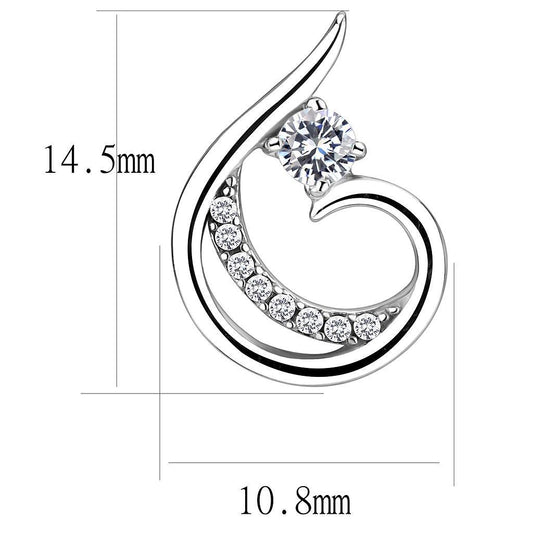 DA077 - High polished (no plating) Stainless Steel Earrings with AAA Grade CZ  in Clear-1