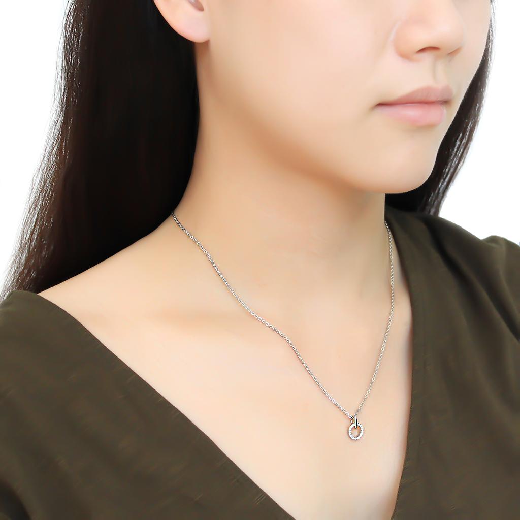 DA091 - High polished (no plating) Stainless Steel Chain Pendant with AAA Grade CZ  in Clear-2