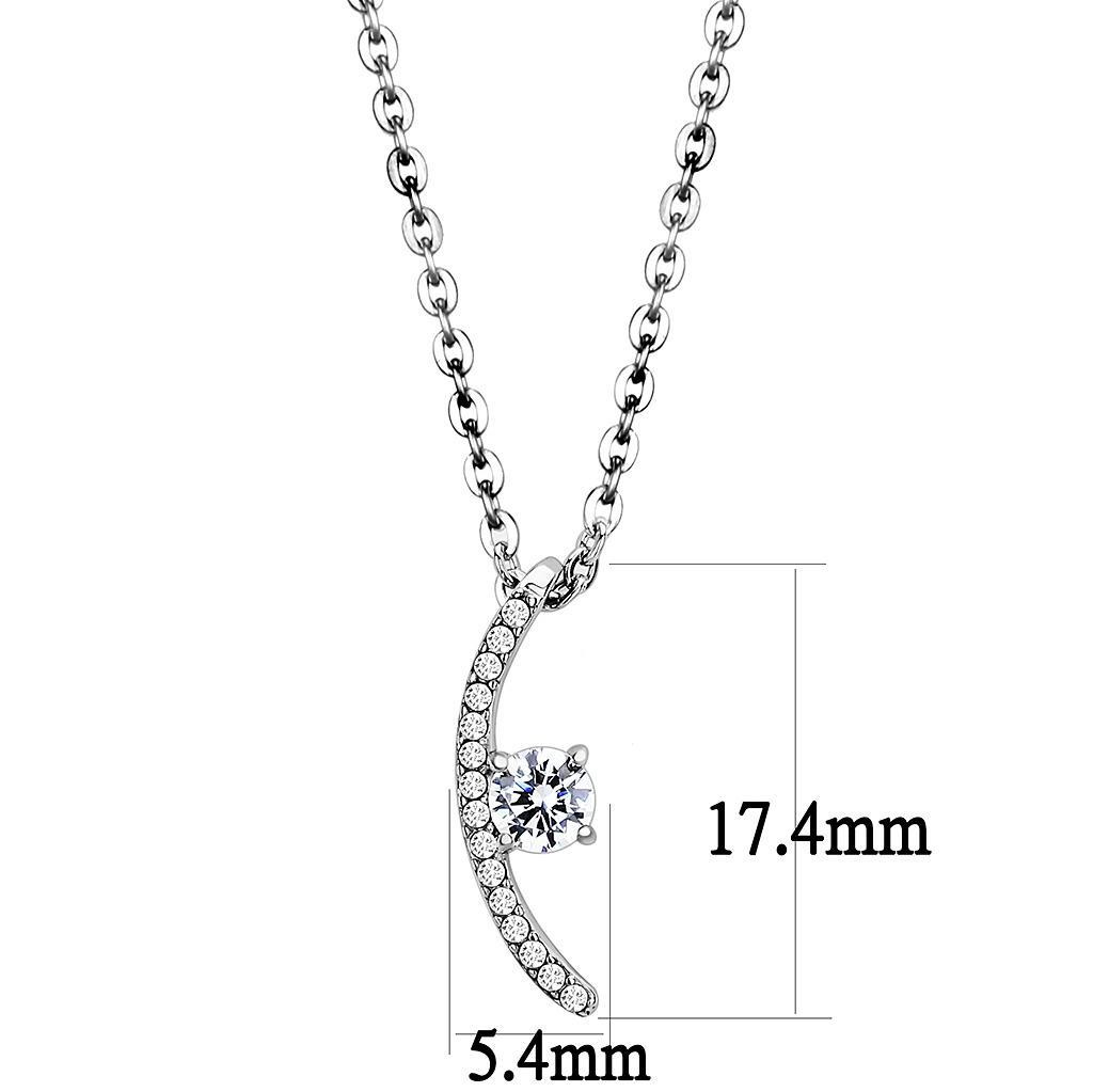 DA092 - High polished (no plating) Stainless Steel Chain Pendant with AAA Grade CZ  in Clear-1