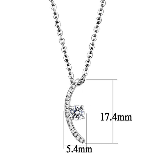 DA092 - High polished (no plating) Stainless Steel Chain Pendant with AAA Grade CZ  in Clear-1