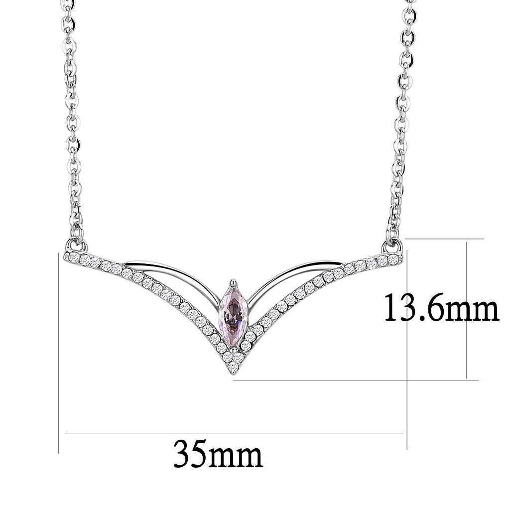 DA094 - High polished (no plating) Stainless Steel Chain Pendant with AAA Grade CZ  in Light Rose-1