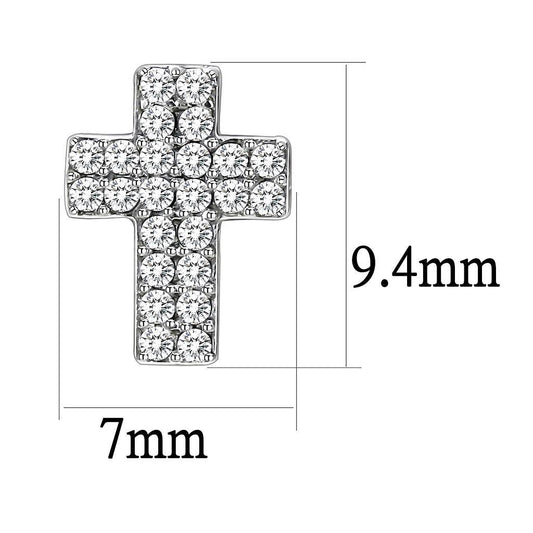 DA098 - High polished (no plating) Stainless Steel Earrings with AAA Grade CZ  in Clear-1