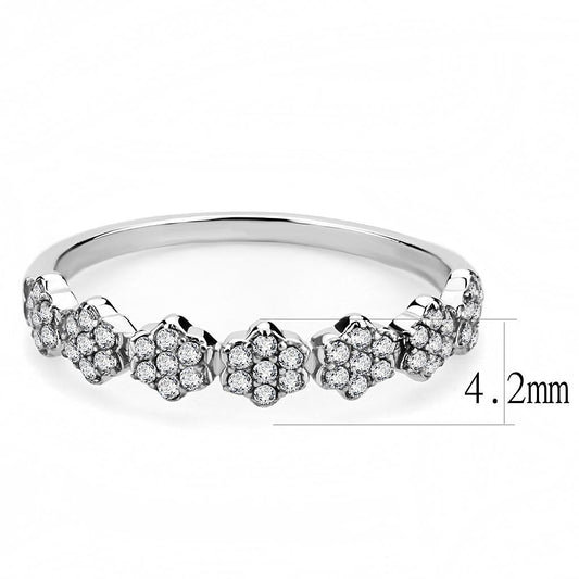 DA102 - High polished (no plating) Stainless Steel Ring with AAA Grade CZ  in Clear-1