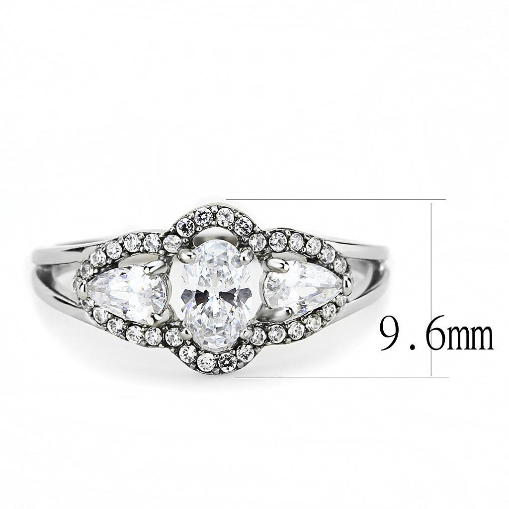 DA103 - High polished (no plating) Stainless Steel Ring with AAA Grade CZ  in Clear-1