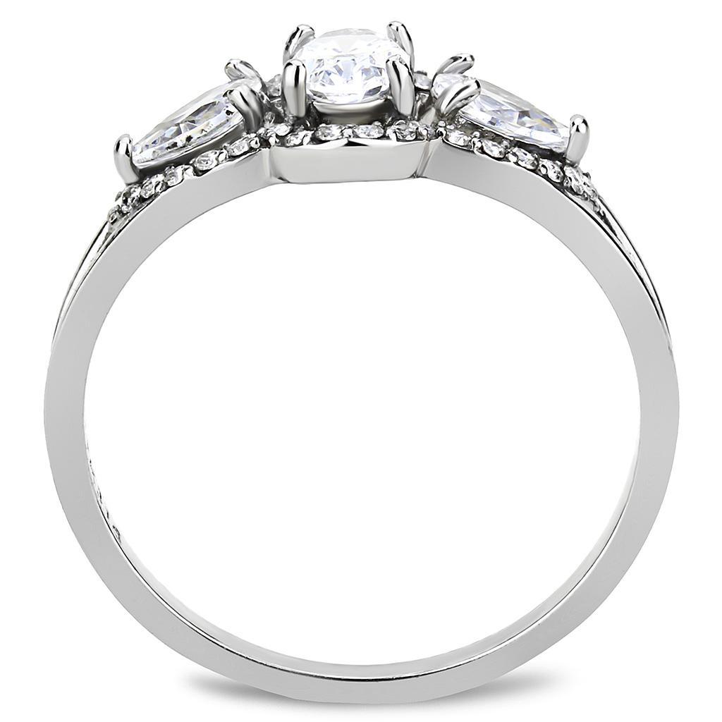DA103 - High polished (no plating) Stainless Steel Ring with AAA Grade CZ  in Clear-2