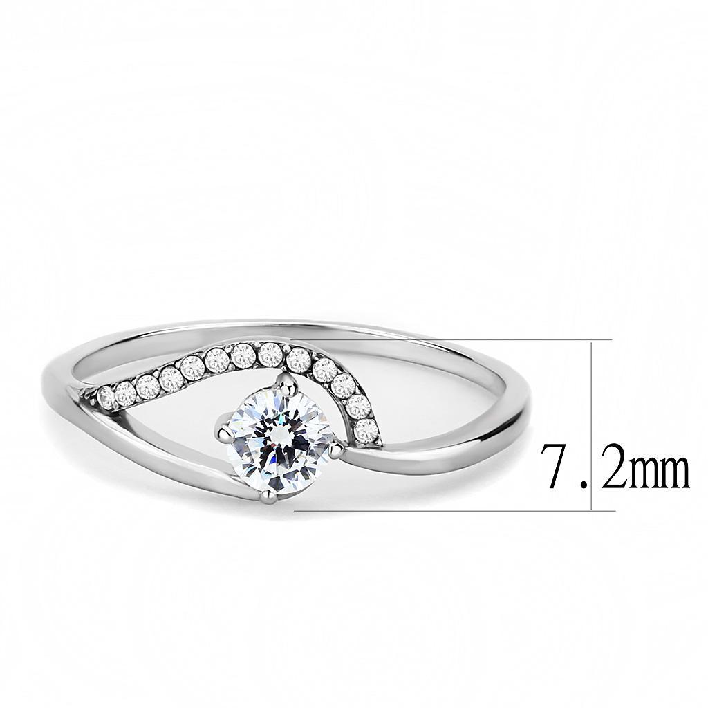 DA105 - High polished (no plating) Stainless Steel Ring with AAA Grade CZ  in Clear-1