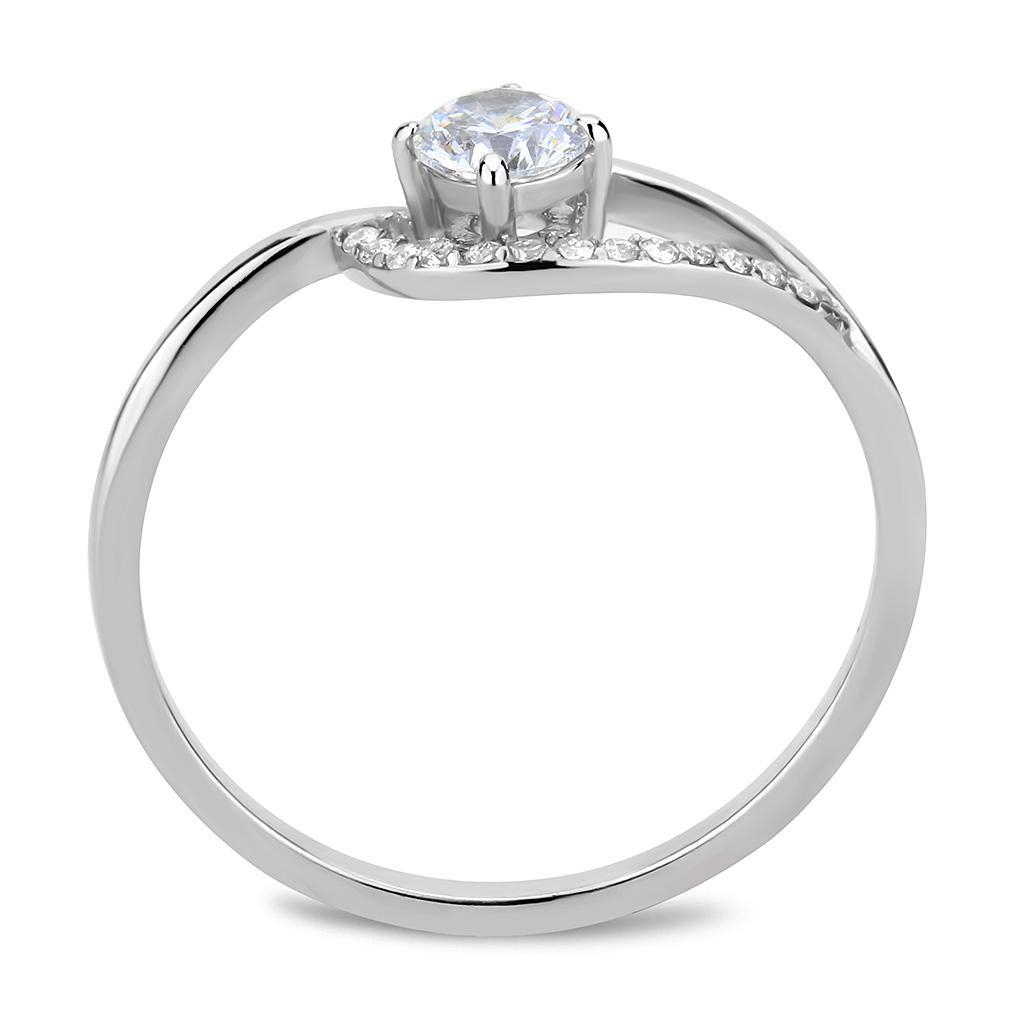DA105 - High polished (no plating) Stainless Steel Ring with AAA Grade CZ  in Clear-2