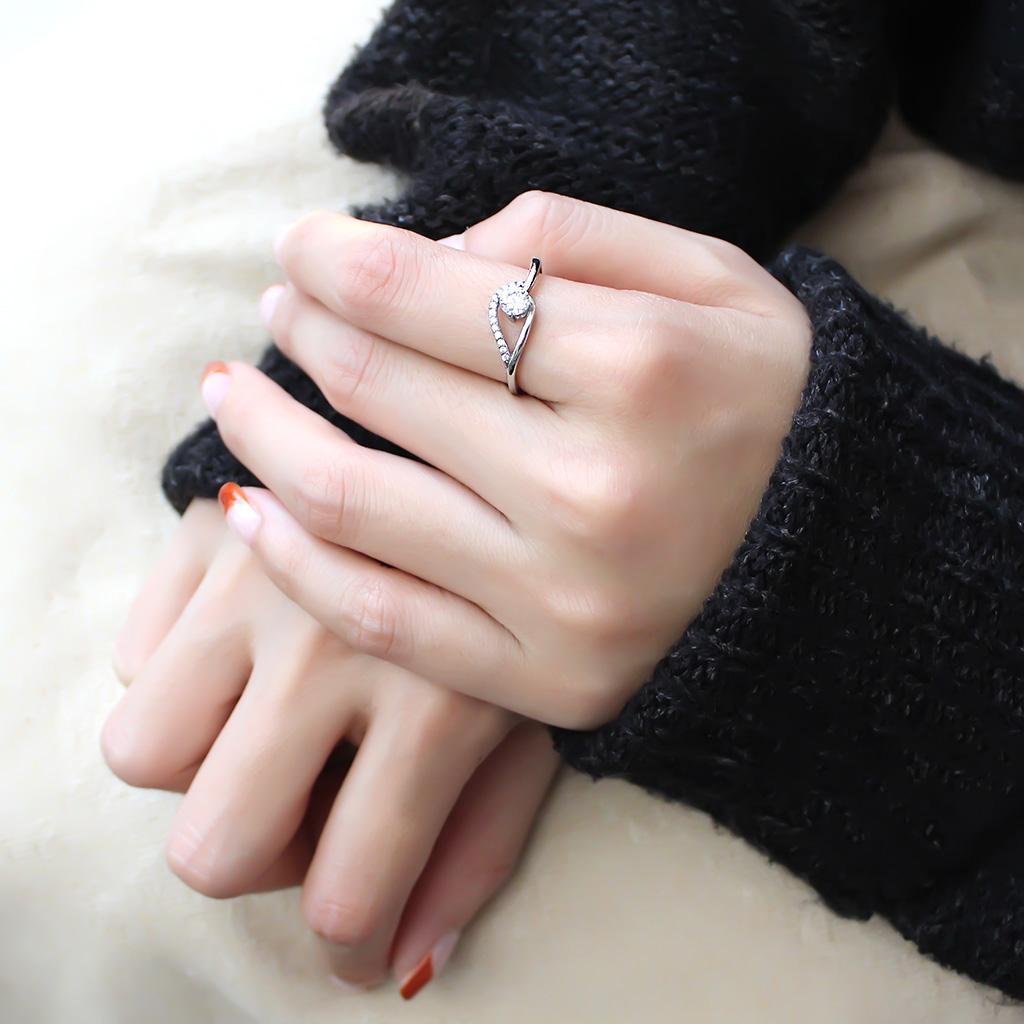 DA105 - High polished (no plating) Stainless Steel Ring with AAA Grade CZ  in Clear-4