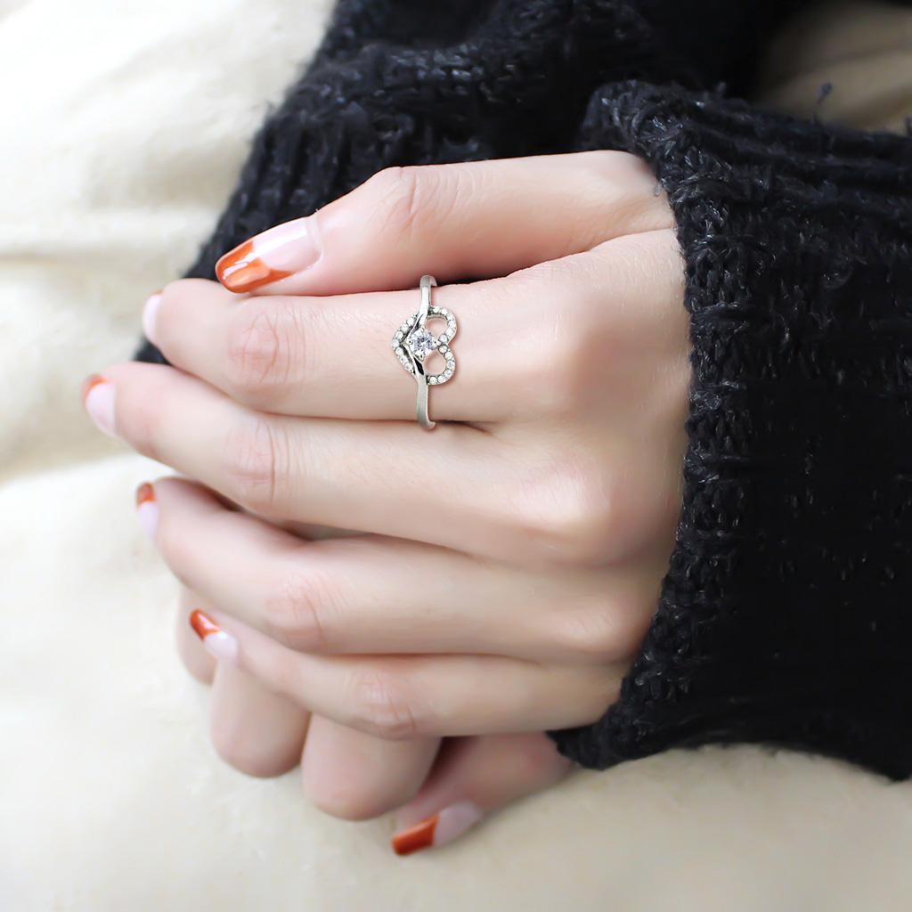 DA106 - High polished (no plating) Stainless Steel Ring with AAA Grade CZ  in Clear-4