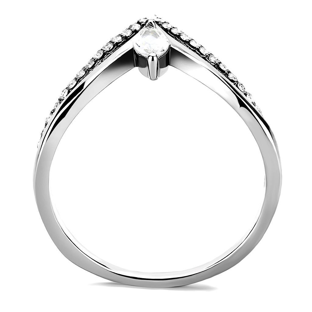 DA109 - High polished (no plating) Stainless Steel Ring with AAA Grade CZ  in Clear-2