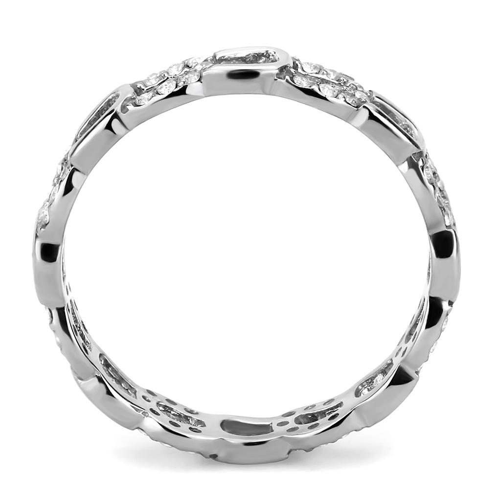 DA111 - High polished (no plating) Stainless Steel Ring with AAA Grade CZ  in Clear-2