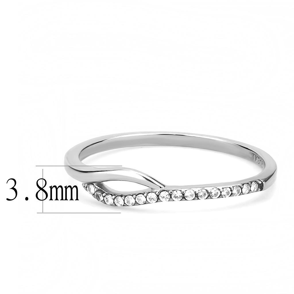 DA113 - High polished (no plating) Stainless Steel Ring with AAA Grade CZ  in Clear-1
