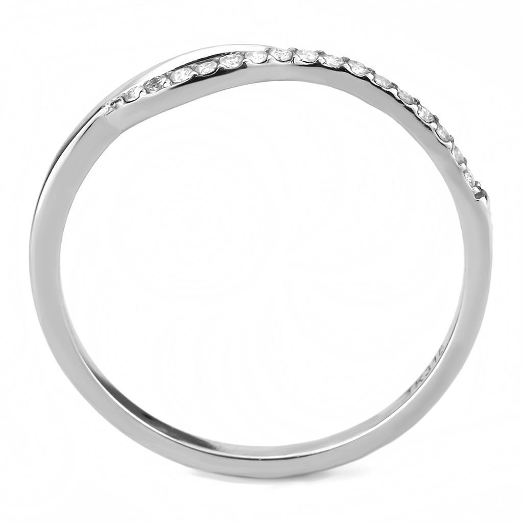 DA113 - High polished (no plating) Stainless Steel Ring with AAA Grade CZ  in Clear-2
