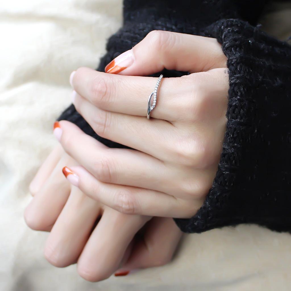 DA113 - High polished (no plating) Stainless Steel Ring with AAA Grade CZ  in Clear-4