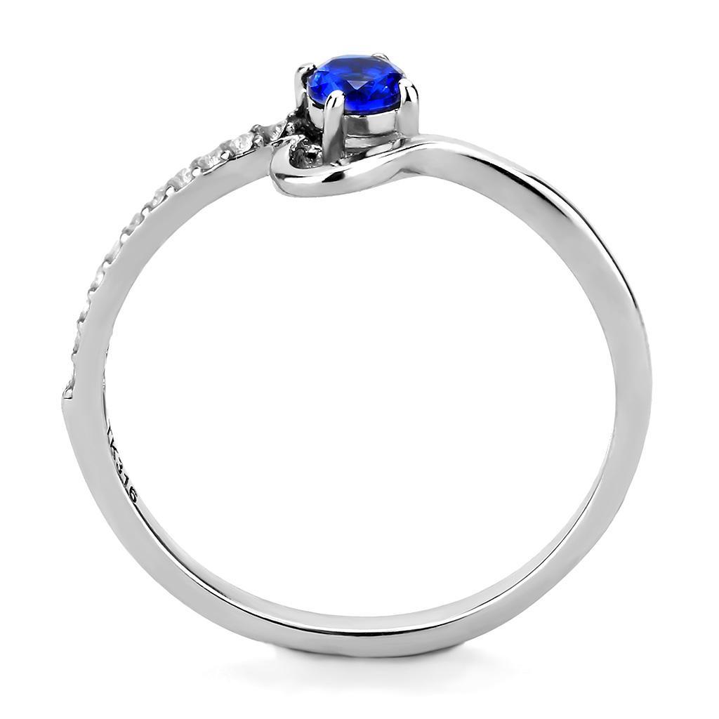 DA114 - High polished (no plating) Stainless Steel Ring with AAA Grade CZ  in London Blue-2