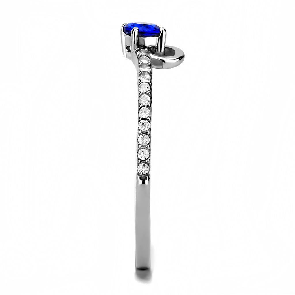 DA114 - High polished (no plating) Stainless Steel Ring with AAA Grade CZ  in London Blue-4
