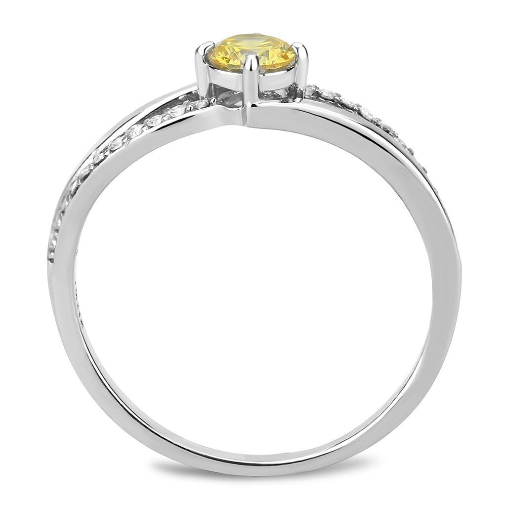 DA118 - High polished (no plating) Stainless Steel Ring with AAA Grade CZ  in Topaz-2