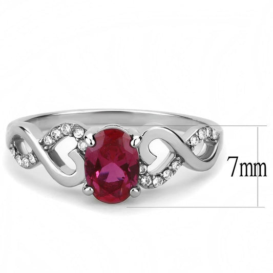DA119 - High polished (no plating) Stainless Steel Ring with AAA Grade CZ  in Ruby-1