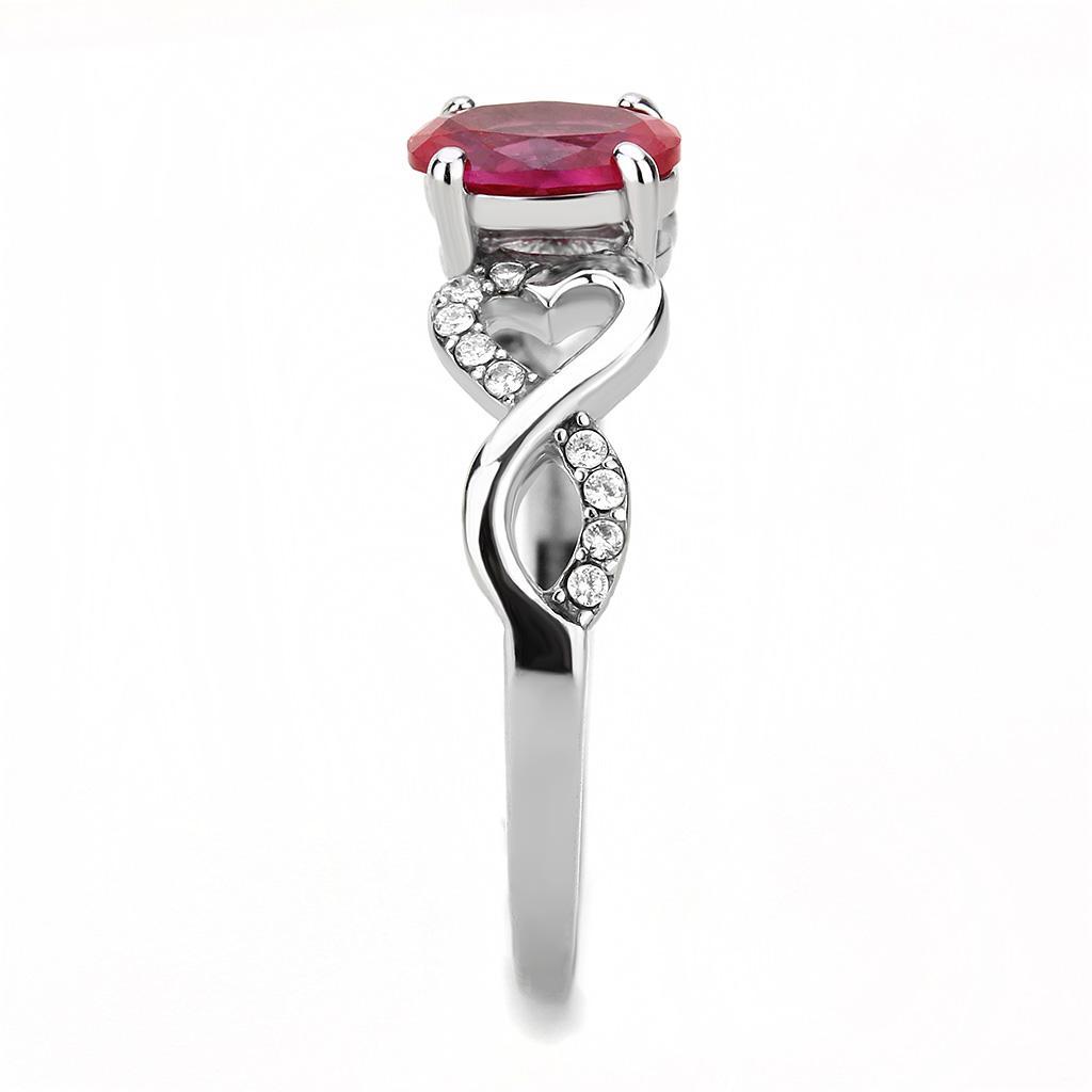 DA119 - High polished (no plating) Stainless Steel Ring with AAA Grade CZ  in Ruby-3